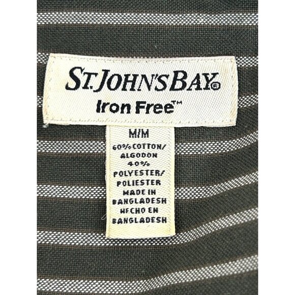 St. John’s Bay Men’s Button Down Shirt M Olive Green & Grey Stripes Long Sleeve - Picture 5 of 10